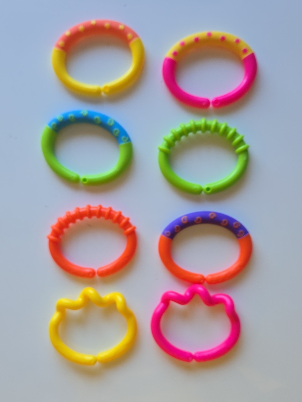 Lot Of 8 Kids Colorful Teether Baby Rings Yellow, Pink, Green, Blue, Orange
